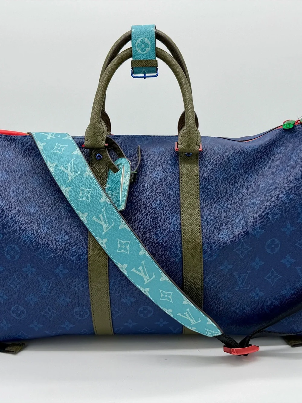 Louis Vuitton Blue Taigarama Monogram Keepall Bandouliere 50